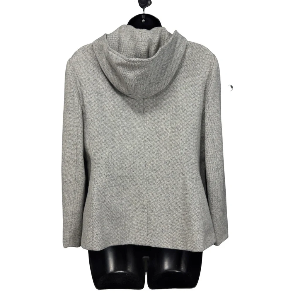 Lauren Ralph Lauren Light Gray Textured Wool Twill Hooded Zip Jacket - Picture 6 of 15